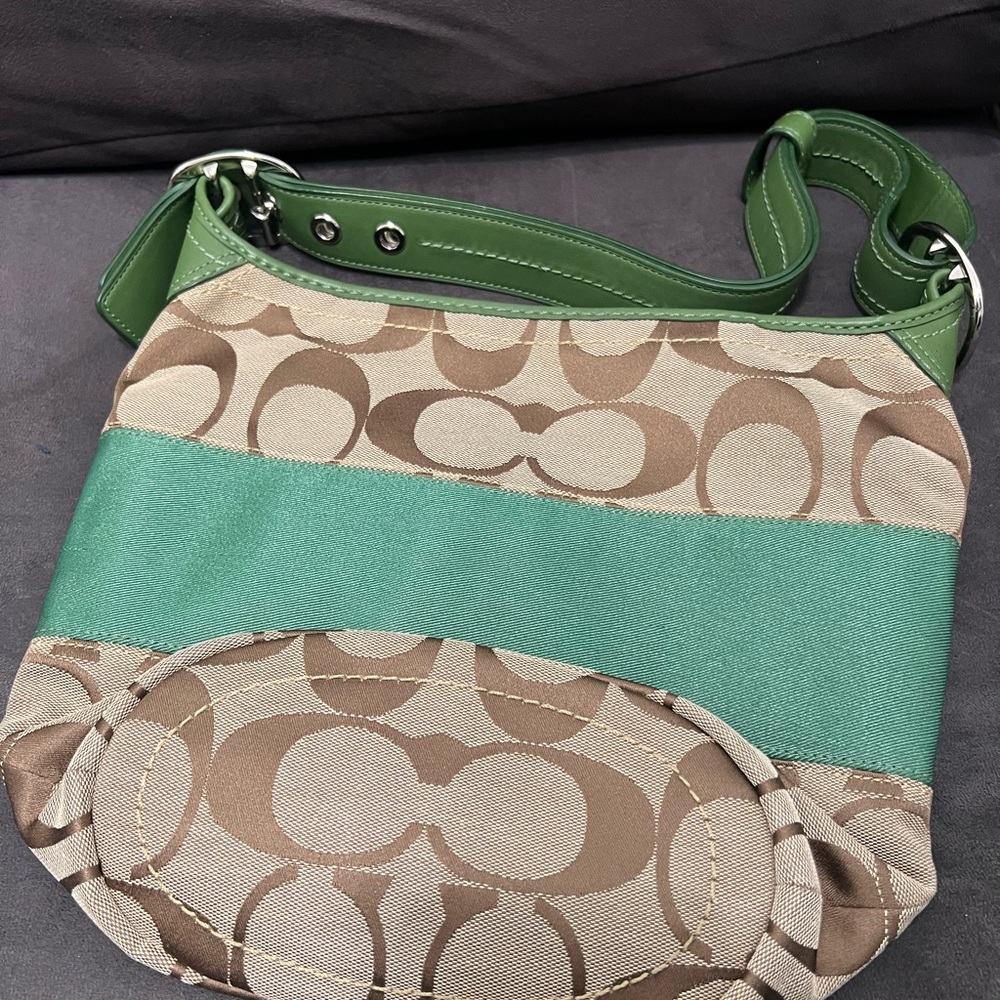 Coach Green and Tan Shoulder Bag